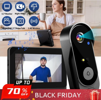 📢📢60%  OFF !! ⏰Wireless doorbell camera: 1080P, 170° angle, 4.3-inch screen, IPX65 outdoor waterproof, night vision
