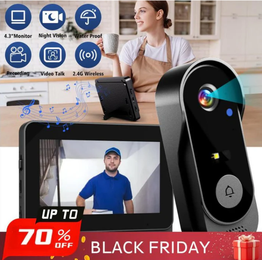 📢📢60%  OFF !! ⏰Wireless doorbell camera: 1080P, 170° angle, 4.3-inch screen, IPX65 outdoor waterproof, night vision