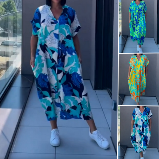 ✨Women's Printed V - Neck Casual Elegant Dress(🔥50% OFF)