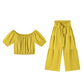 Off-Shoulder Puff Sleeve Top & Wide-Leg Pants 2-Piece Set – Elegant, Comfortable & Perfect for Summer Days ☀️