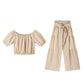 Off-Shoulder Puff Sleeve Top & Wide-Leg Pants 2-Piece Set – Elegant, Comfortable & Perfect for Summer Days ☀️