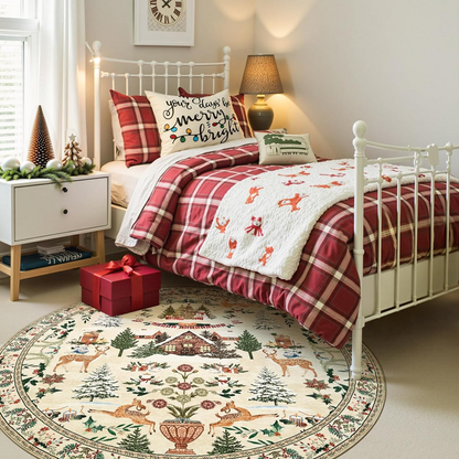 Round Christmas Printed Non-Slip Washable Rug