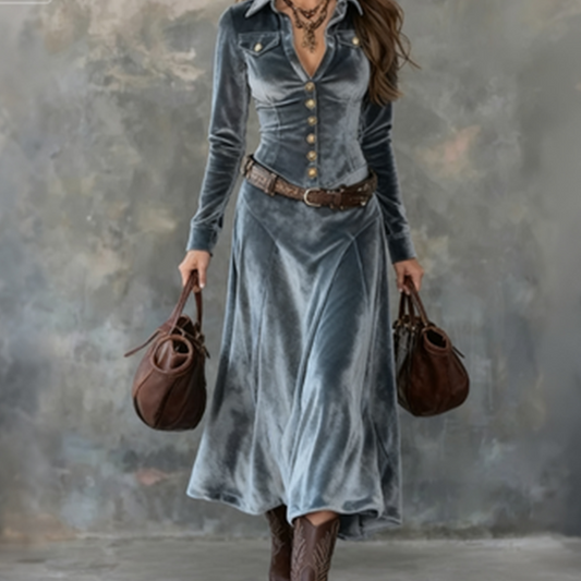 ⏳Time-Limited Special⏰Women's Long Sleeve Velvet Maxi Dress