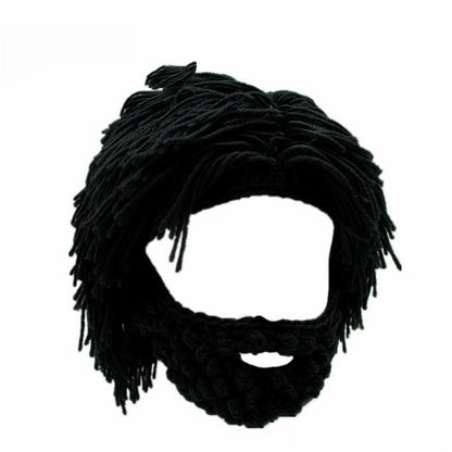 📢📢50%  OFF !! ⏰Punk-style hat with an attached simple wig and knitted beard