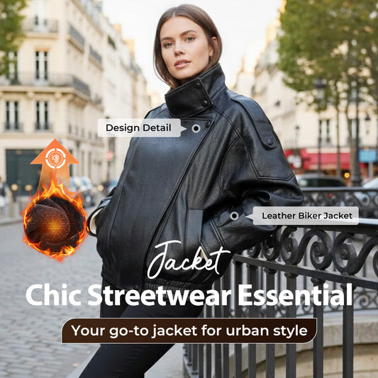 🔥 The Ultimate Attitude - Faux Leather Biker Jacket - Edgy Style & Everyday Comfort 【Limited Stock】