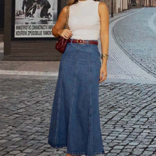 Women's High-Waist A-Line Denim Maxi Skirt