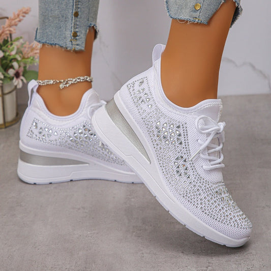 Rhinestones-Embellished Breathable Mesh Sneakers
