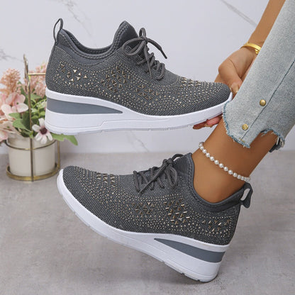 Rhinestones-Embellished Breathable Mesh Sneakers