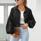 Women's Cropped Corduroy Jacket with Balloon Sleeves