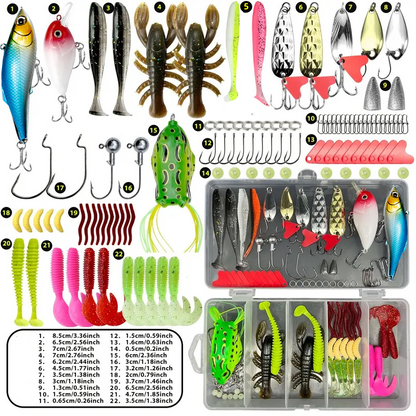 📢📢50% OFF !! ⏰ Fishing Lure Kit – Hard & Soft Baits with Organized Tackle Box 🎣
