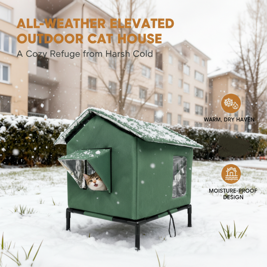 📢📢40% OFF !! ⏰ All-Weather Elevated Outdoor Cat House – Waterproof, Insulated, Foldable 🌧️