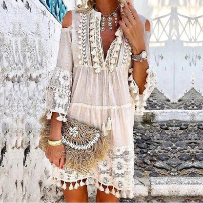 📢📢50% OFF !! ⏰Women's Loose Cotton Linen Embroidered Dress🌸👗