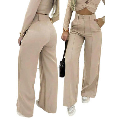 📢📢50% OFF !! ⏰Women's High-Waist Wide-Leg Solid Color Trousers