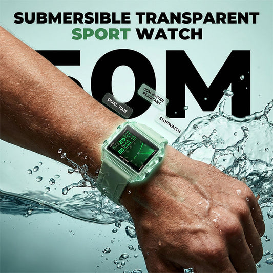 ⌚ 50% OFF NOW! 💥 Water-Resistant Transparent Digital Watch – 50M, luminous display & hybrid design – Perfect for sports & daily wear ✨