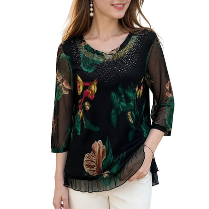 👚 50% OFF NOW! 🌸 Elegant Floral Print Tunic Top – Sheer 3/4 sleeves & double-layer hem – Plus size, lightweight & breezy – perfect for summer or boho chic 🌿✨