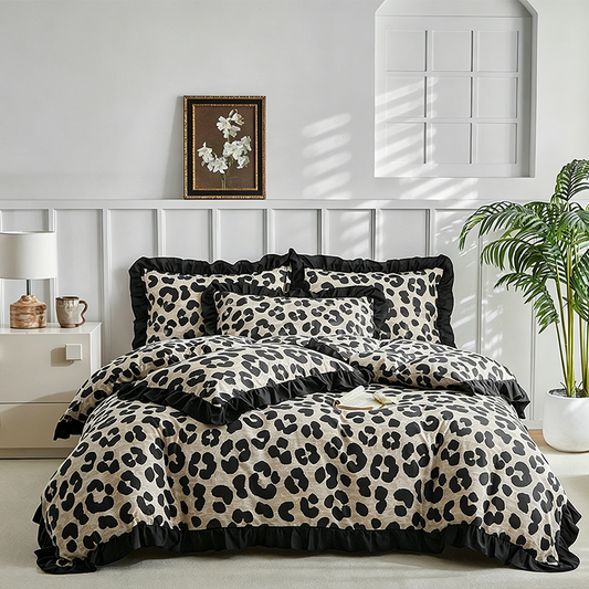 ⏳Limited-time 50% off⏰Leopard Print Ruffled Duvet Cover Set🛌
