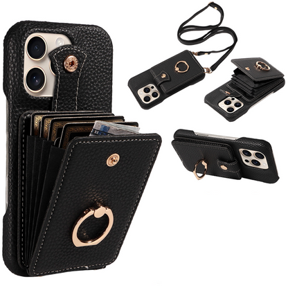 📢📢40% OFF !! ⏰ Crossbody Wallet Phone Case – RFID Blocking, Accordion Card Slot & Detachable Strap – Litchi Pattern PU Leather ✨