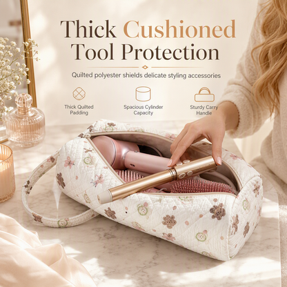 📢📢40% OFF !! ⏰Portable Quilted Travel Storage Bag with Handle for Hair Dryer Curling Iron and Hair Straightener🐆