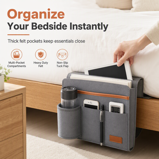 📢📢40% OFF !! ⏰Minimalist Felt Bedside Organizer Bag Hanging Pocket Caddy for Student Dormitory Storage 1 Pack