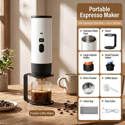 📢📢50% OFF !! ⏰ Portable Espresso Maker – digital display, Type-C rechargeable, 90ml tank & 120ml cup. Enjoy fresh hot coffee anywhere! 🛡️💪