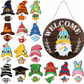 Interchangeable Wooden Gnome Welcome Sign Holiday Hanging Plaque for Christmas and Halloween Wall Decor