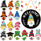 Interchangeable Wooden Gnome Welcome Sign Holiday Hanging Plaque for Christmas and Halloween Wall Decor