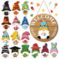 Interchangeable Wooden Gnome Welcome Sign Holiday Hanging Plaque for Christmas and Halloween Wall Decor