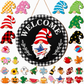 Interchangeable Wooden Gnome Welcome Sign Holiday Hanging Plaque for Christmas and Halloween Wall Decor