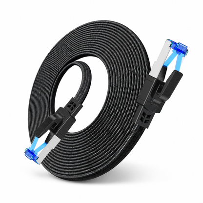 📢📢50% OFF !! ⏰Cat8 Flat Ethernet Cable 40Gbps Shielded Black Braided Network Cord with Oxygen-Free Copper and Blue Connectors