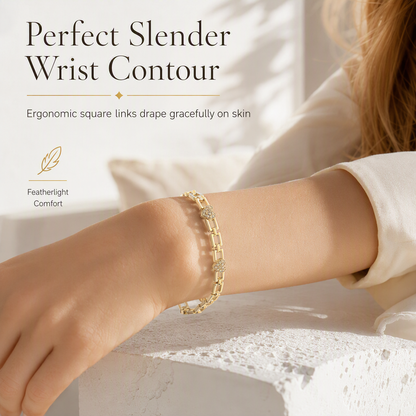📢📢50% OFF !! ⏰Gold Rhinestone Heart and Square Hollow Rectangular Grid Chain Bracelet