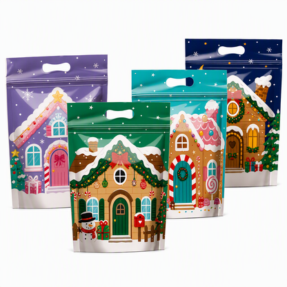 📢📢40% OFF !! ⏰50 Pack Christmas Candy Bags Cartoon Stand Up Zipper Pouches for Snowflake Crisp Cookie and Baking Food Packaging