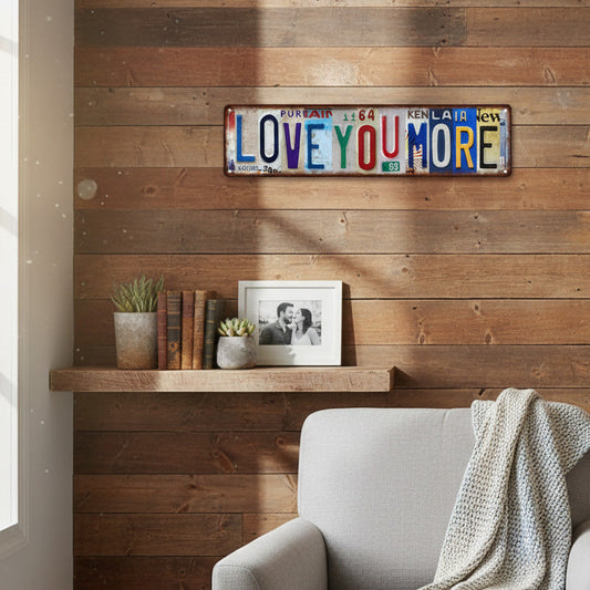 🚗 Save 50%! 💕 "Love You More" Tin Sign – Vintage license plate style ✨