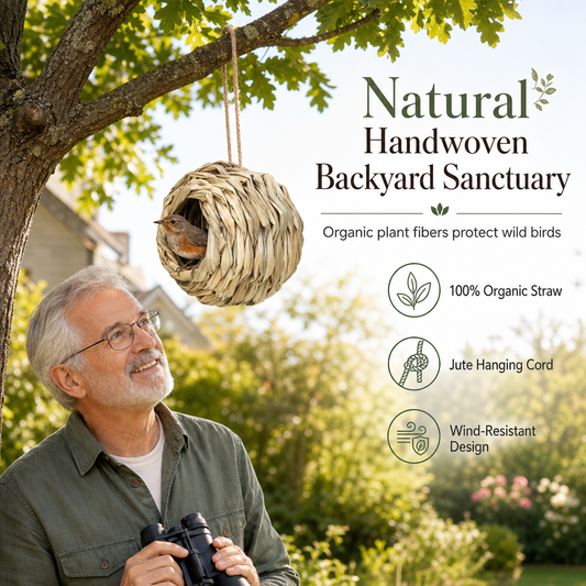 🐦🌾 Hand-Woven Spherical Straw Bird Nest – Dense Weave, Weather Resistant, Garden Ornament 🍃