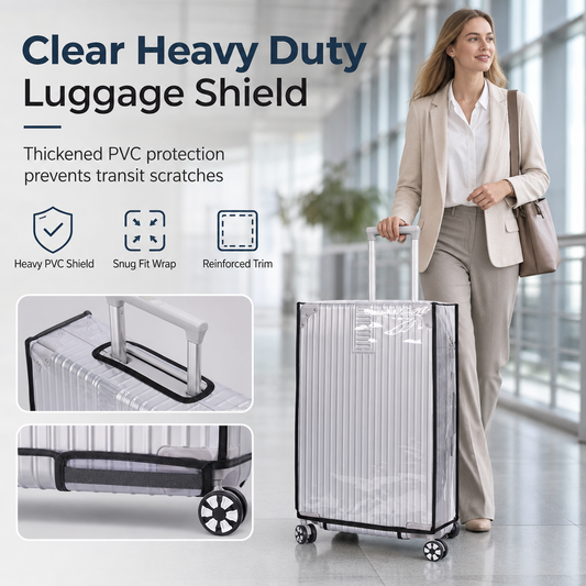 📢📢50% OFF !! ⏰ Thickened Waterproof Clear PVC Luggage Cover – Scratch-Resistant Transparent Suitcase Protector with Handle Cutouts ✈️