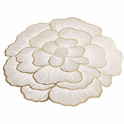 Nordic Style Metallic Peony Flower PVC Placemat | Heat Resistant Non Slip Waterproof Dining Table Mat